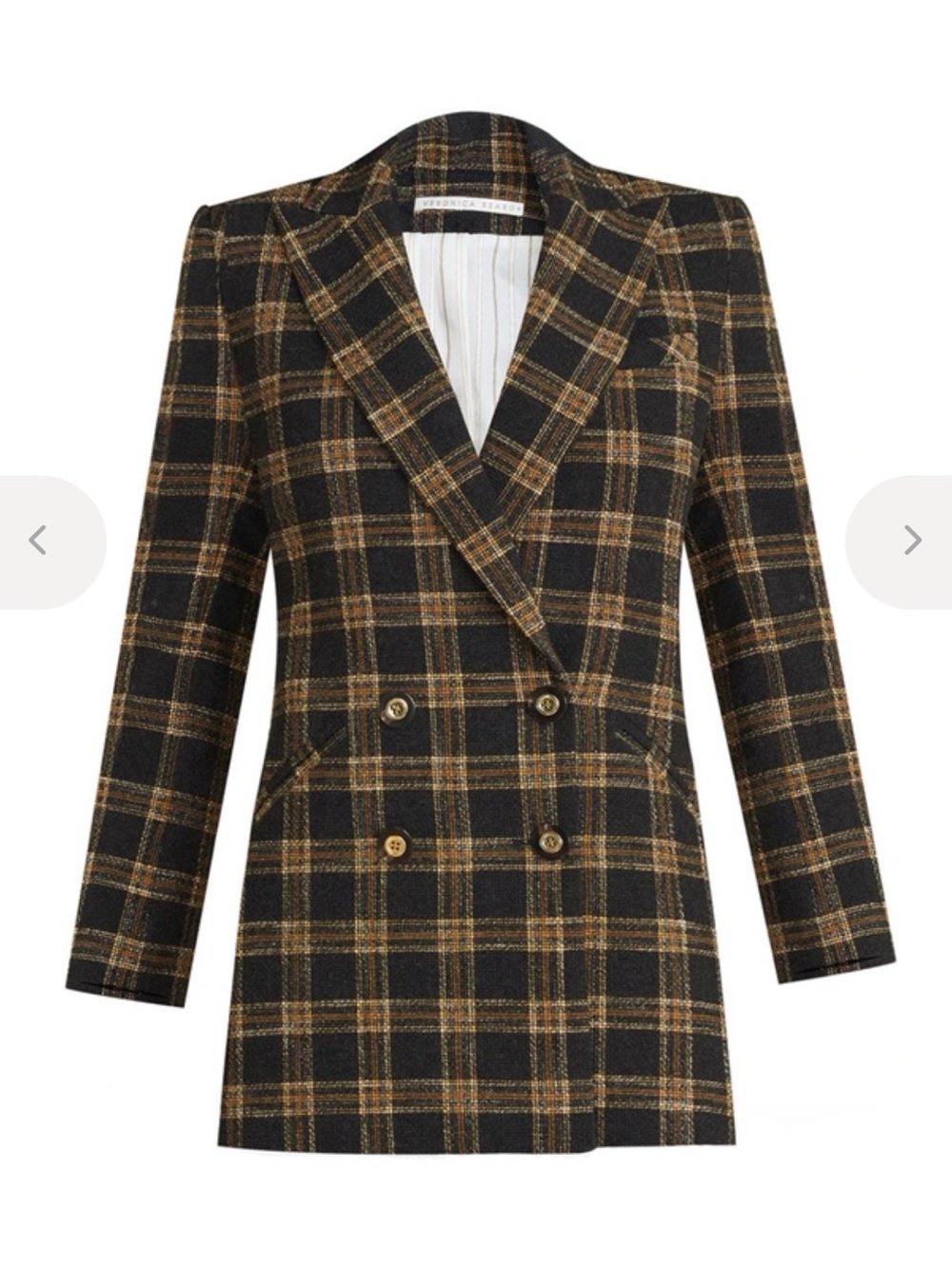 Veronica Beard Black and Brown Plaid Double-Breasted Blazer